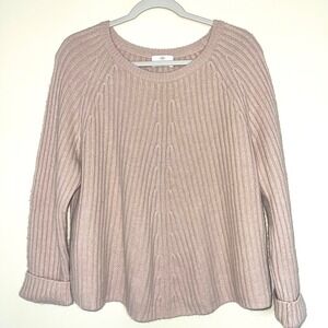 Allude Ribbed Knit 100% Cashmere Crewneck Sweater L Blush Pink Pullover